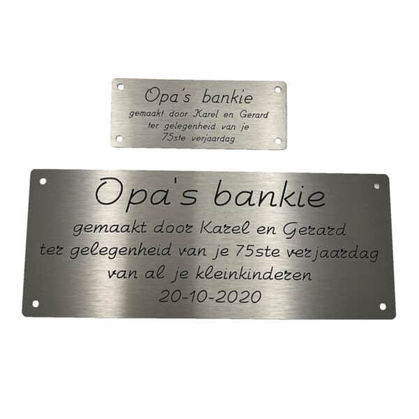 RVS Bankplaatje met freesgravure